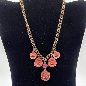 2028 Pink Orange Enamel Flower Fashion Necklace
